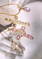 Scarlett Pink Golden Cross Necklace