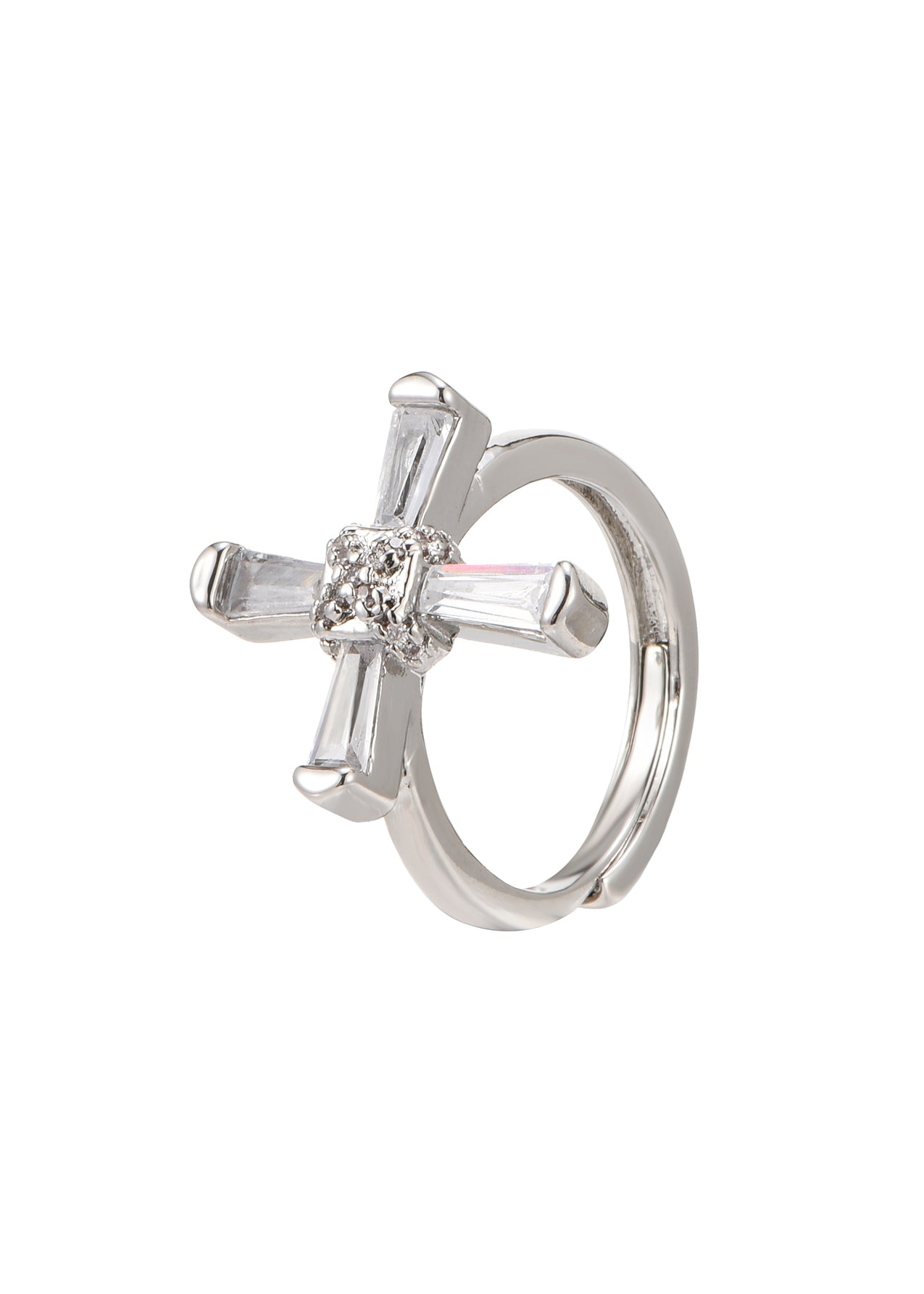 Anthony Crystal Cross Silver Ring