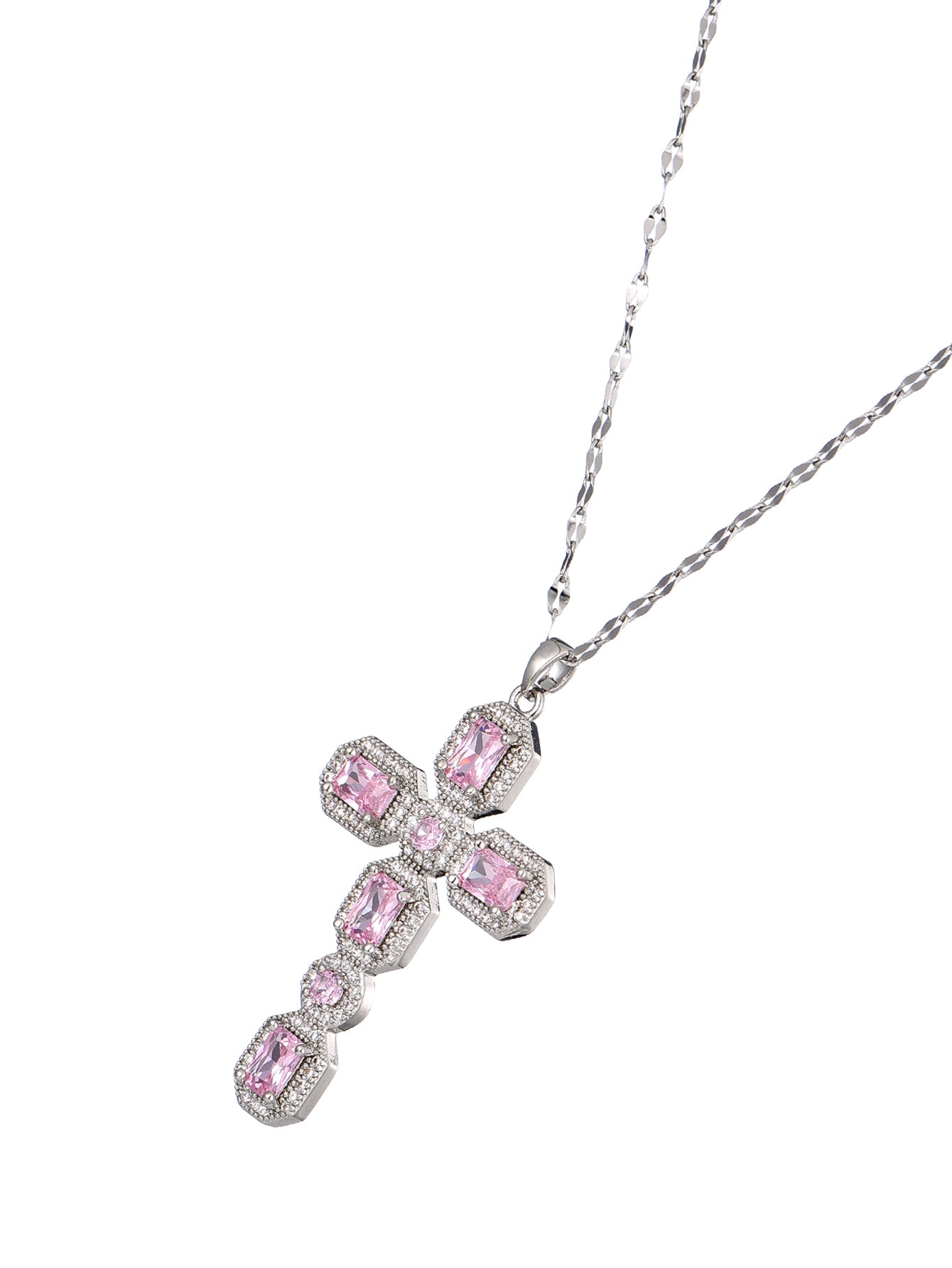Scarlett Pink Silver Cross Necklace