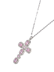 Scarlett Pink Silver Cross Necklace