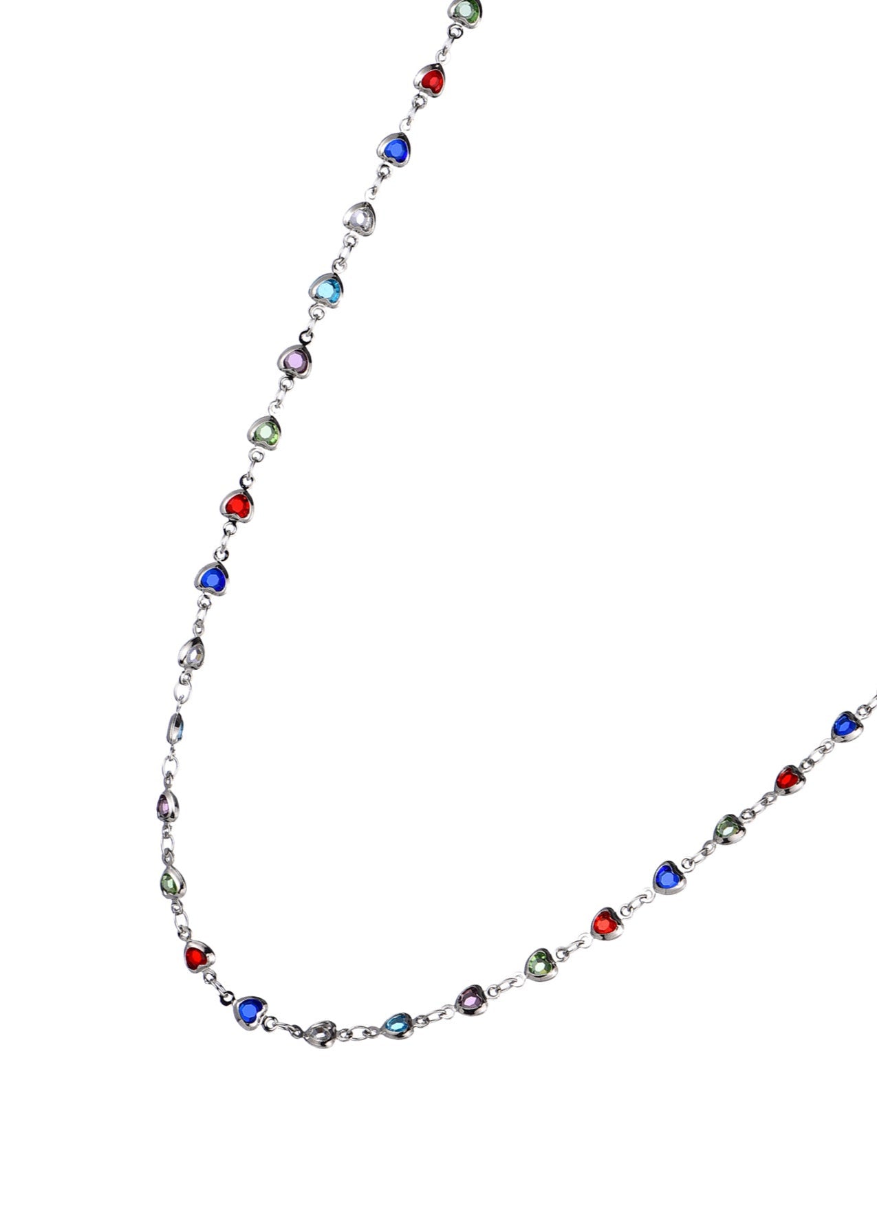 Michelle Colorful Hearts Silver XL Long Necklace