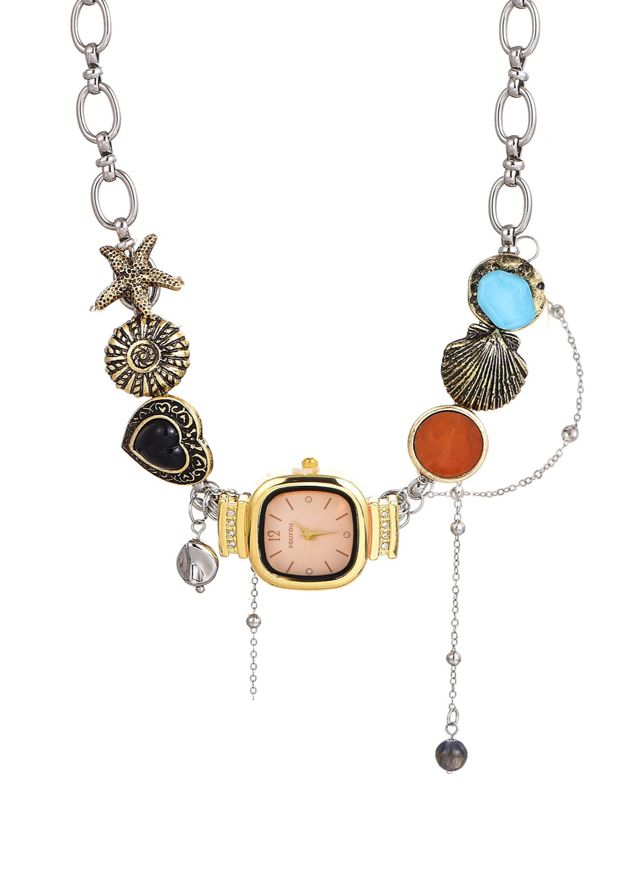 Guendalina Ocean O'Clock Vintage Watch Golden Choker Necklace