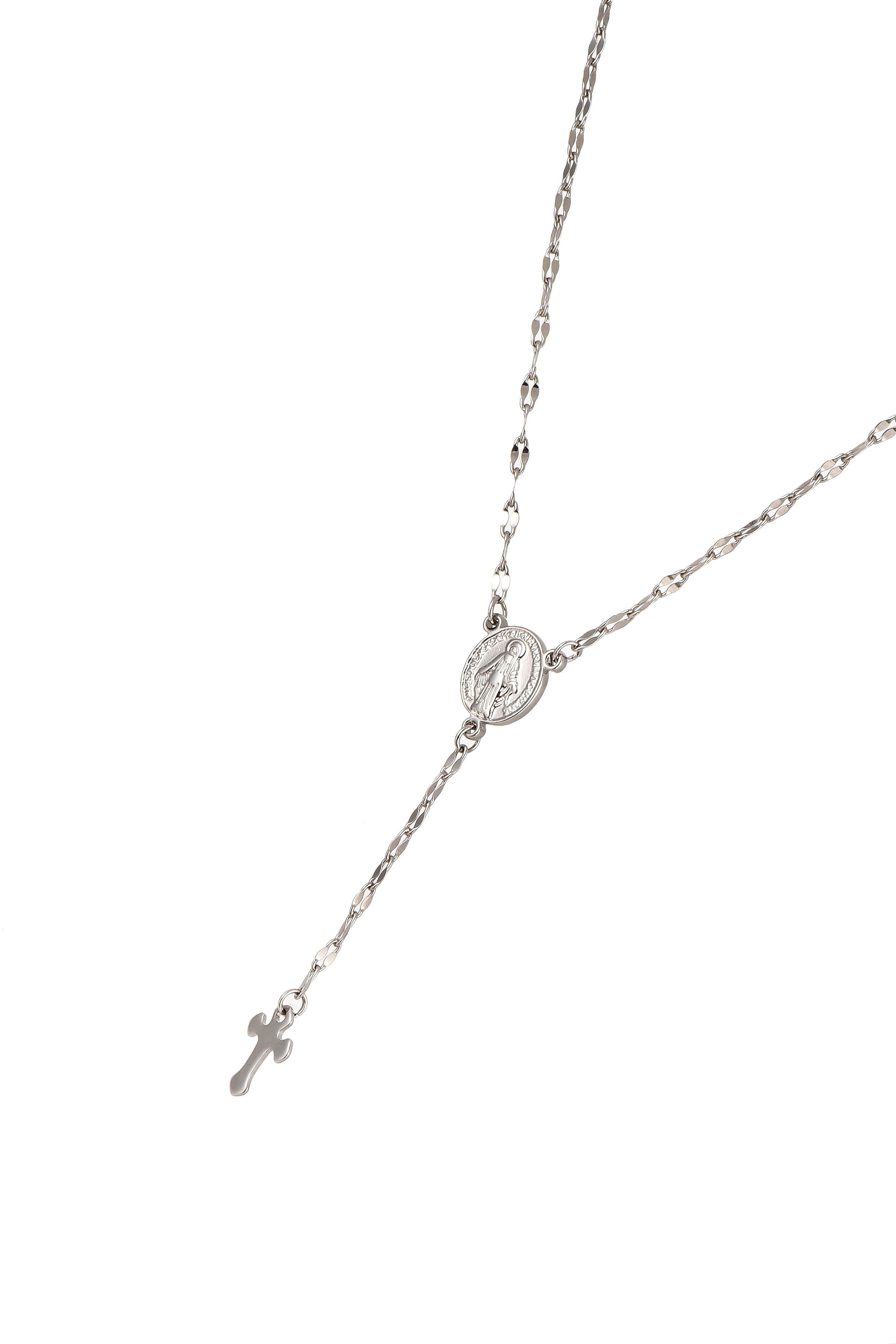 Martina Cross Long Chain Necklace - Silver
