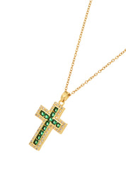Raphaelle Glittering Cross Necklace - Green
