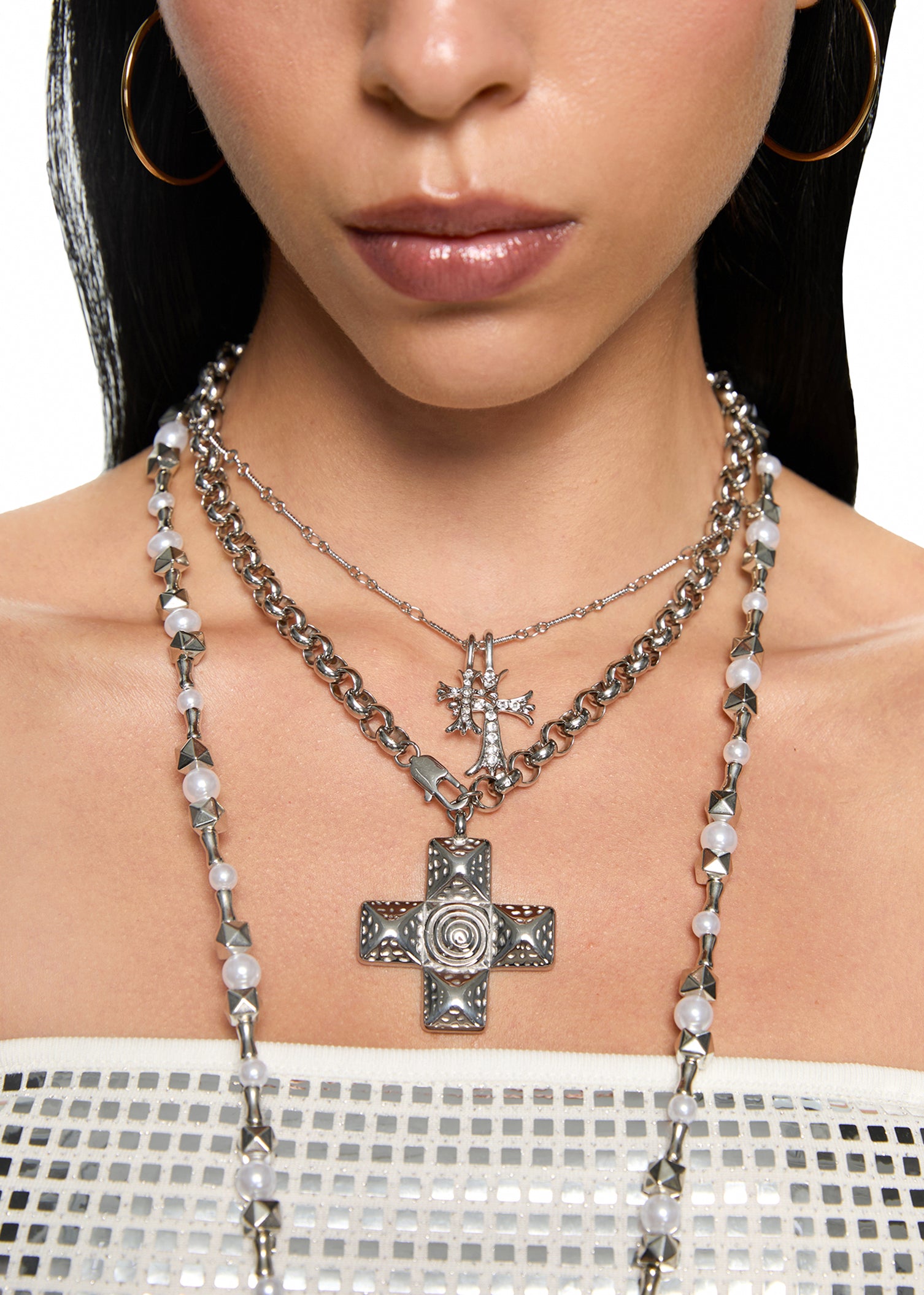 Val Duo Cross Silver Necklace