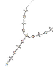 Meer Glittering Cross Silver Lariat Necklace