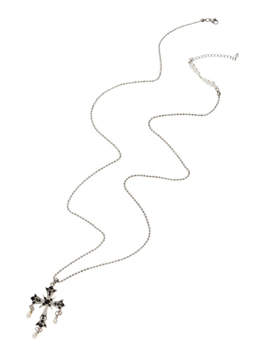 Kurt Cross Pearl Necklace - Silver