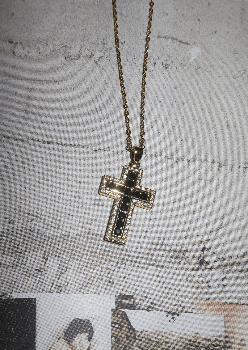 Raphaelle Glittering Cross Necklace - Black