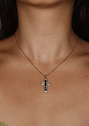 Raphaelle Glittering Cross Necklace - Black