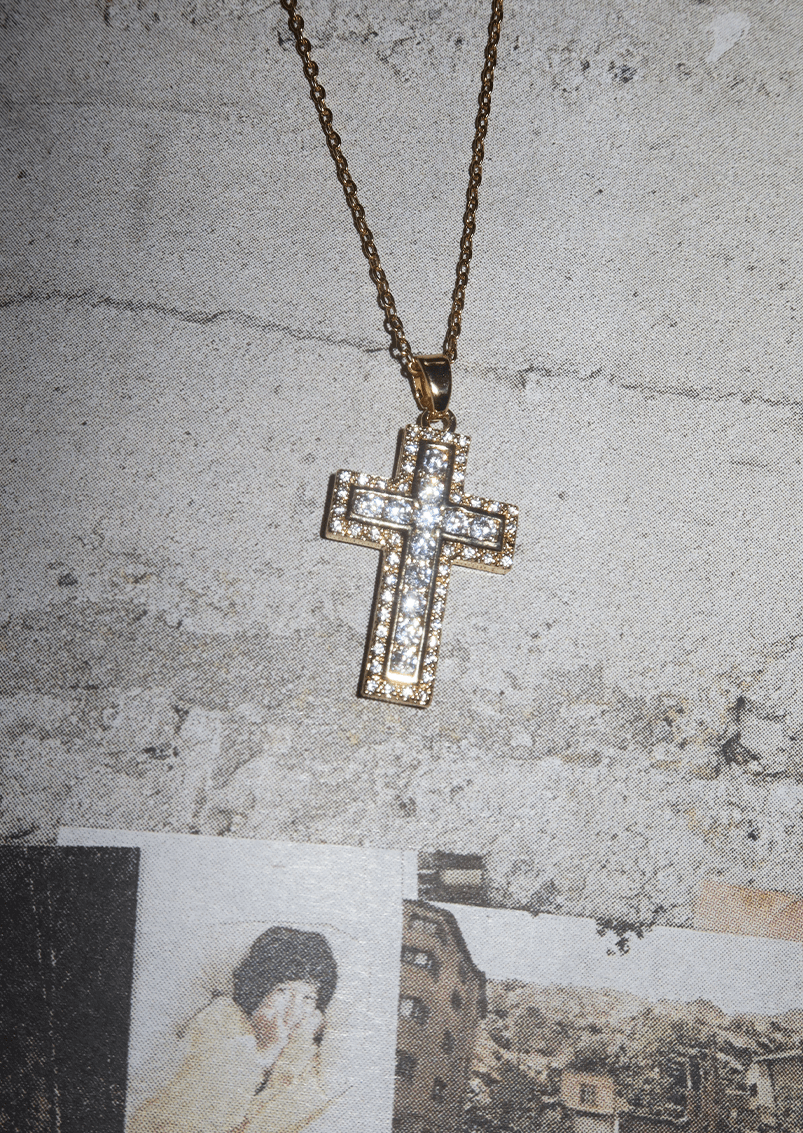 Raphaelle Glittering Cross Necklace - Green