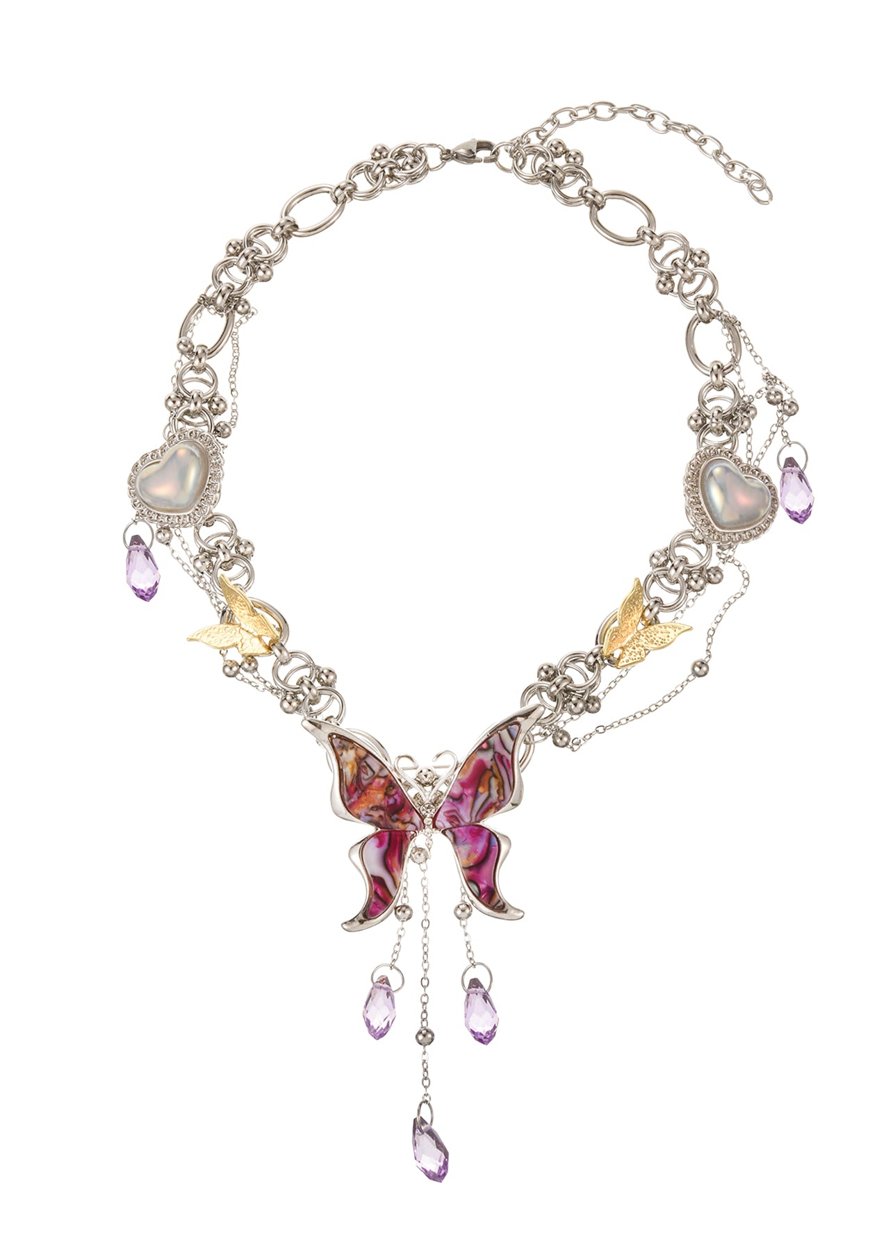 Butterfly Mystical Purple Amethyst Gemstone Silver Plated Pendant – Lab-Created, Copper Base, 0.75 Inches
