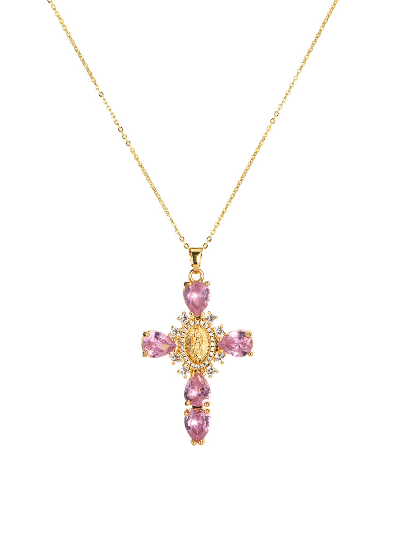 Luana Pink Cross Golden Necklace