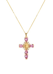 Luana Pink Cross Golden Necklace