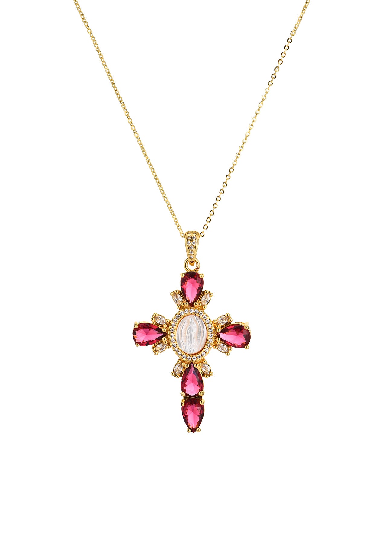 Luana Pink Cross Golden Necklace