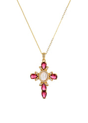 Luana Pink Cross Golden Necklace