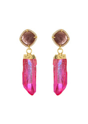 Darcy Orange Pink Natural Stone Golden Earrings