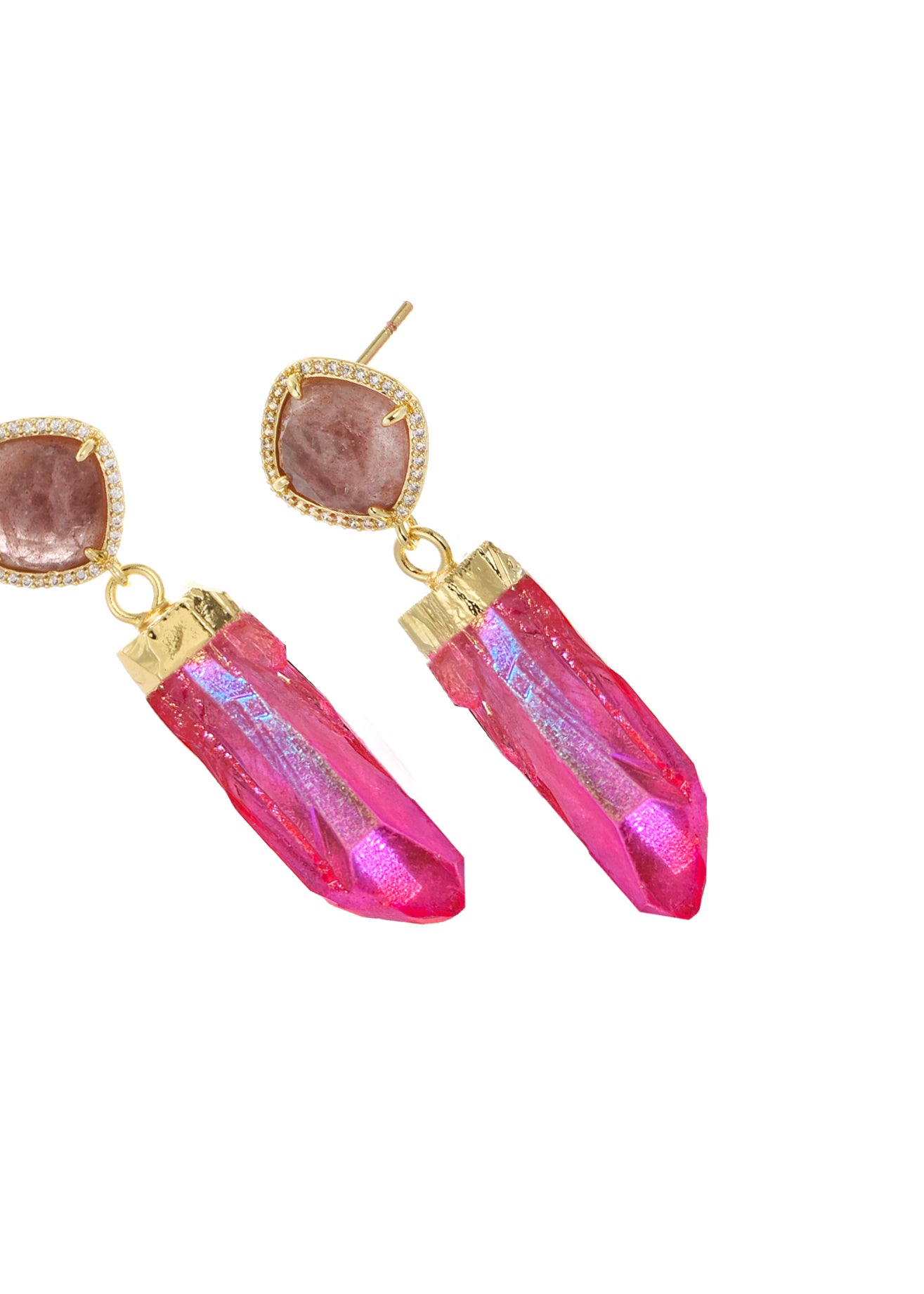 Darcy Rose Pink Natural Stone Golden Earrings
