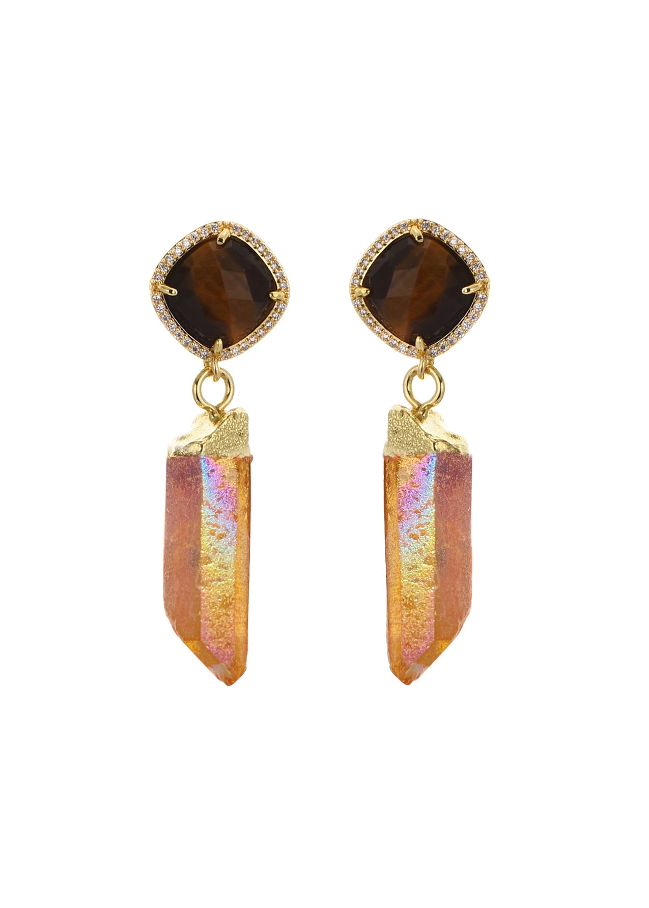 Darcy Orange Pink Natural Stone Golden Earrings