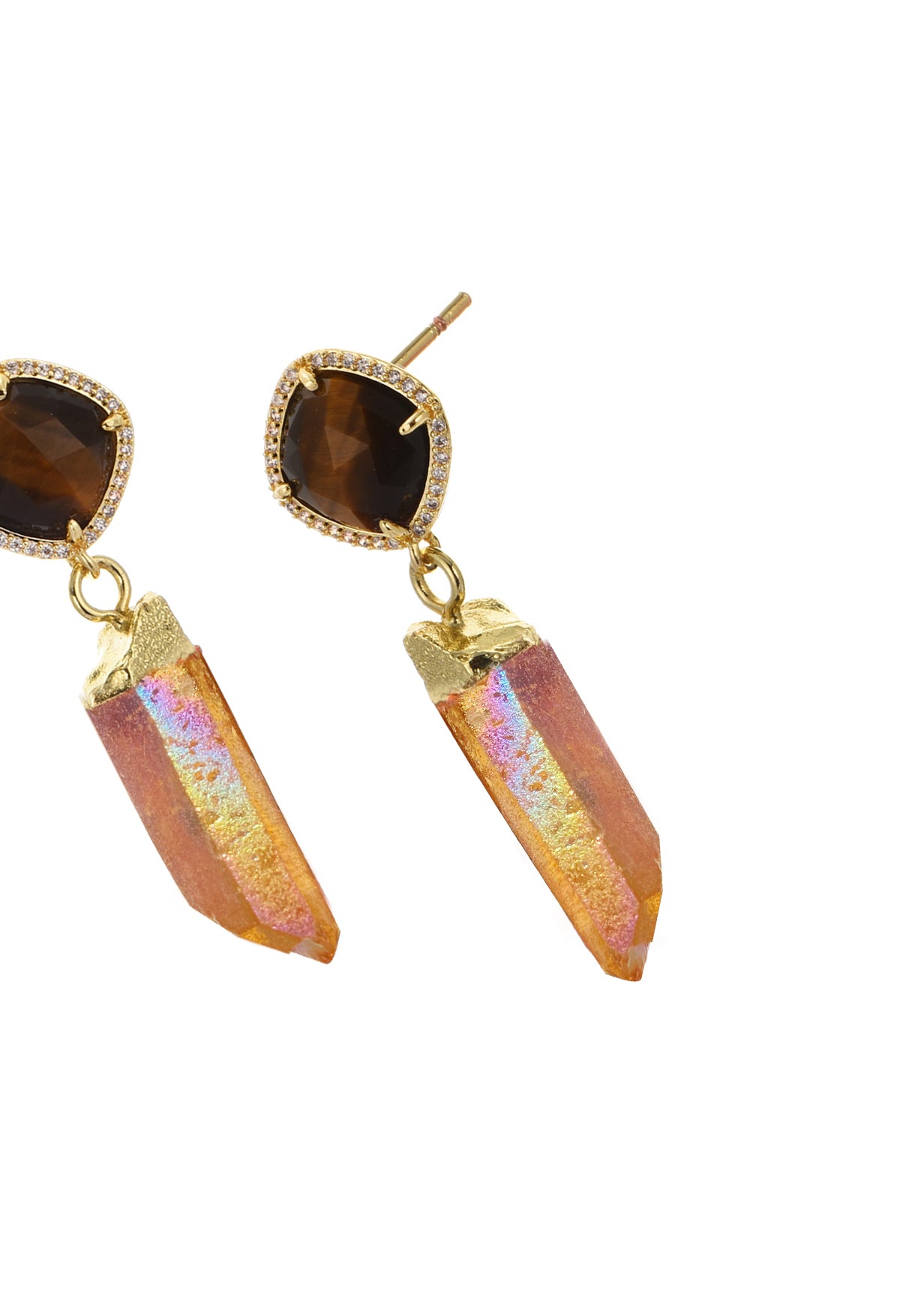 Darcy Orange Pink Natural Stone Golden Earrings