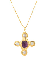 Paul Purple Crystal Shell Cross Golden Necklace