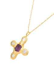 Paul Purple Crystal Shell Cross Golden Necklace