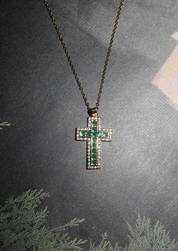 Raphaelle Glittering Cross Necklace - Green