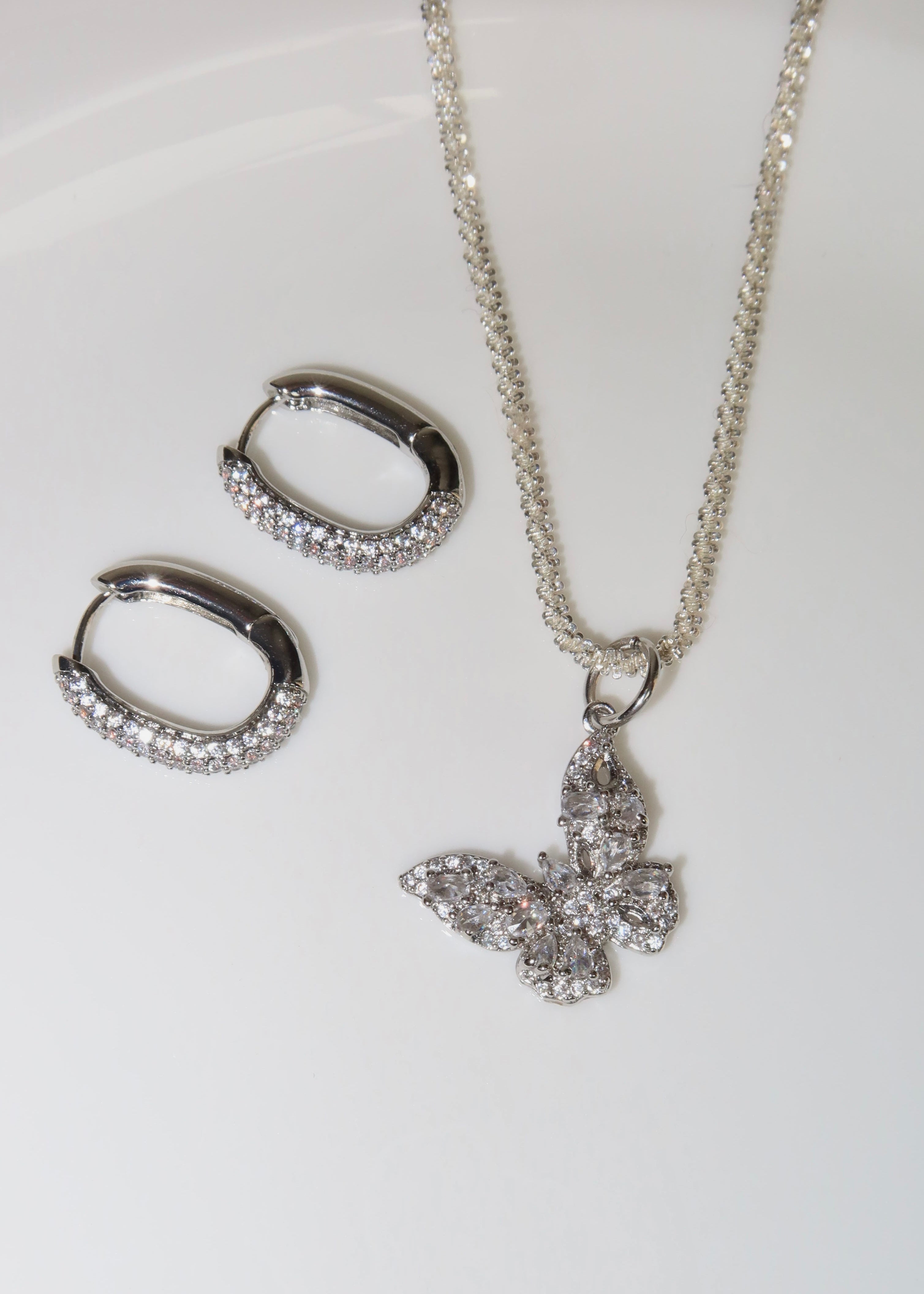 Diamond Leona Huggie Hoop Silver Earrings