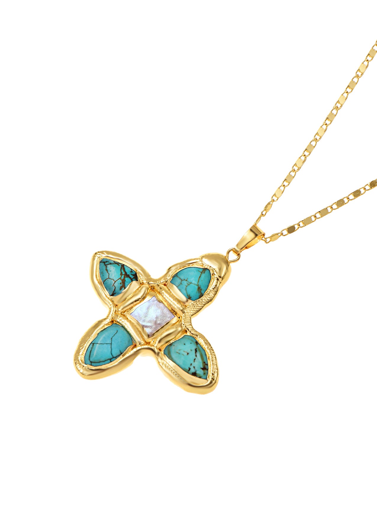 Lou Turquoise Shell Cross Summer Golden Necklace – Vintage Jewelry