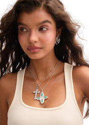 Lou Turquoise Shell Cross Summer Silver Necklace