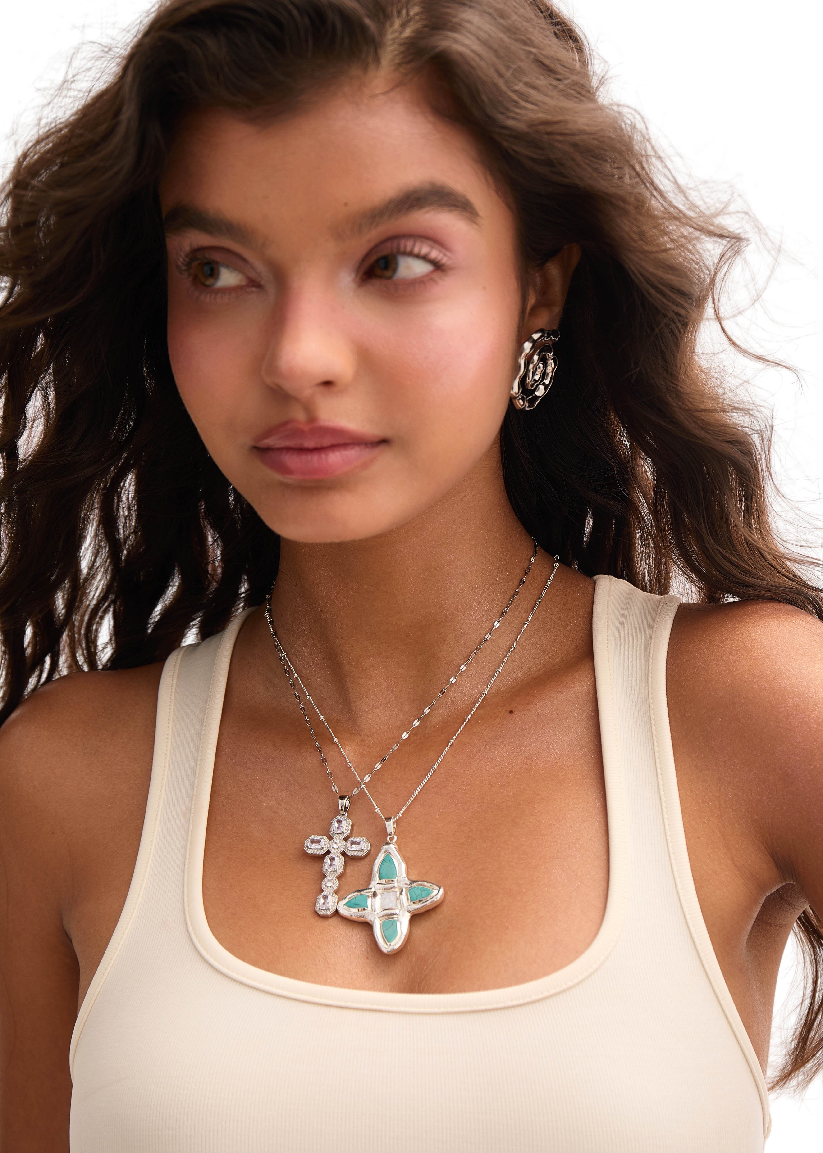 Lou Turquoise Shell Cross Summer Silver Necklace