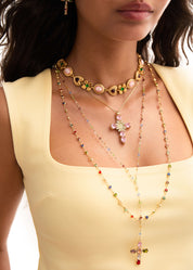 Geraldine Colorful Crystal Cross Lariat Necklace