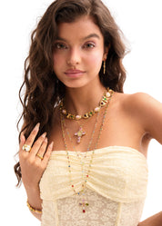 Geraldine Colorful Crystal Cross Lariat Necklace