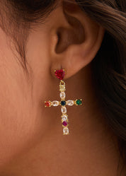 Amour Reine Colorful Love Cross Earrings