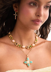 Sun & Cross Golden Earrings