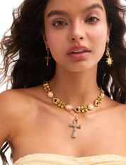 Sun & Cross Golden Earrings