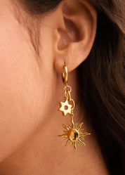 Sun & Cross Golden Earrings