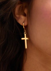 Sun & Cross Golden Earrings