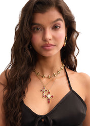 Scarlett Red Golden Cross Necklace