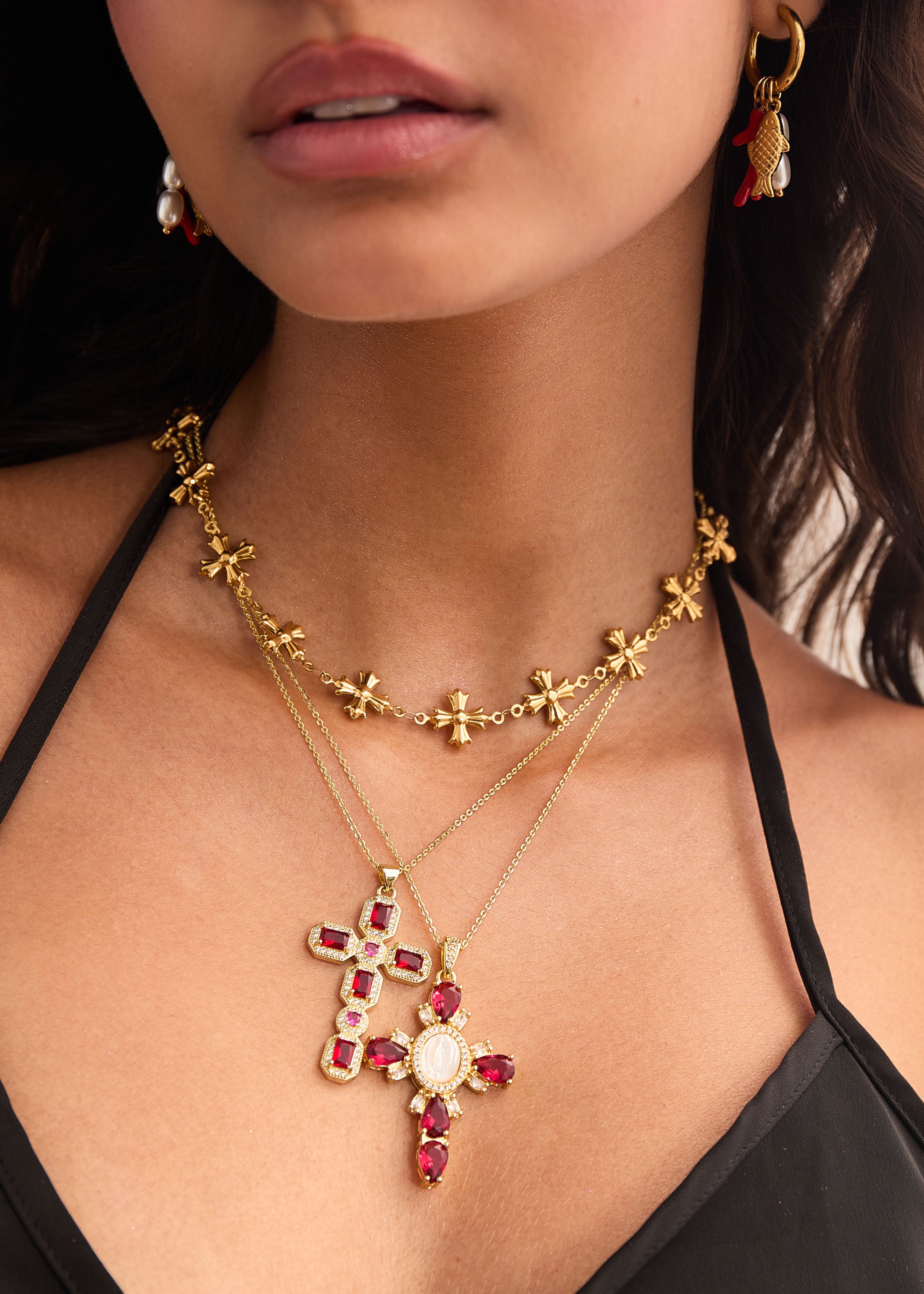 Fabrice Pink Cross Necklace – Vintage Jewelry for Women