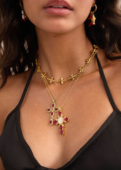 Scarlett Red Golden Cross Necklace