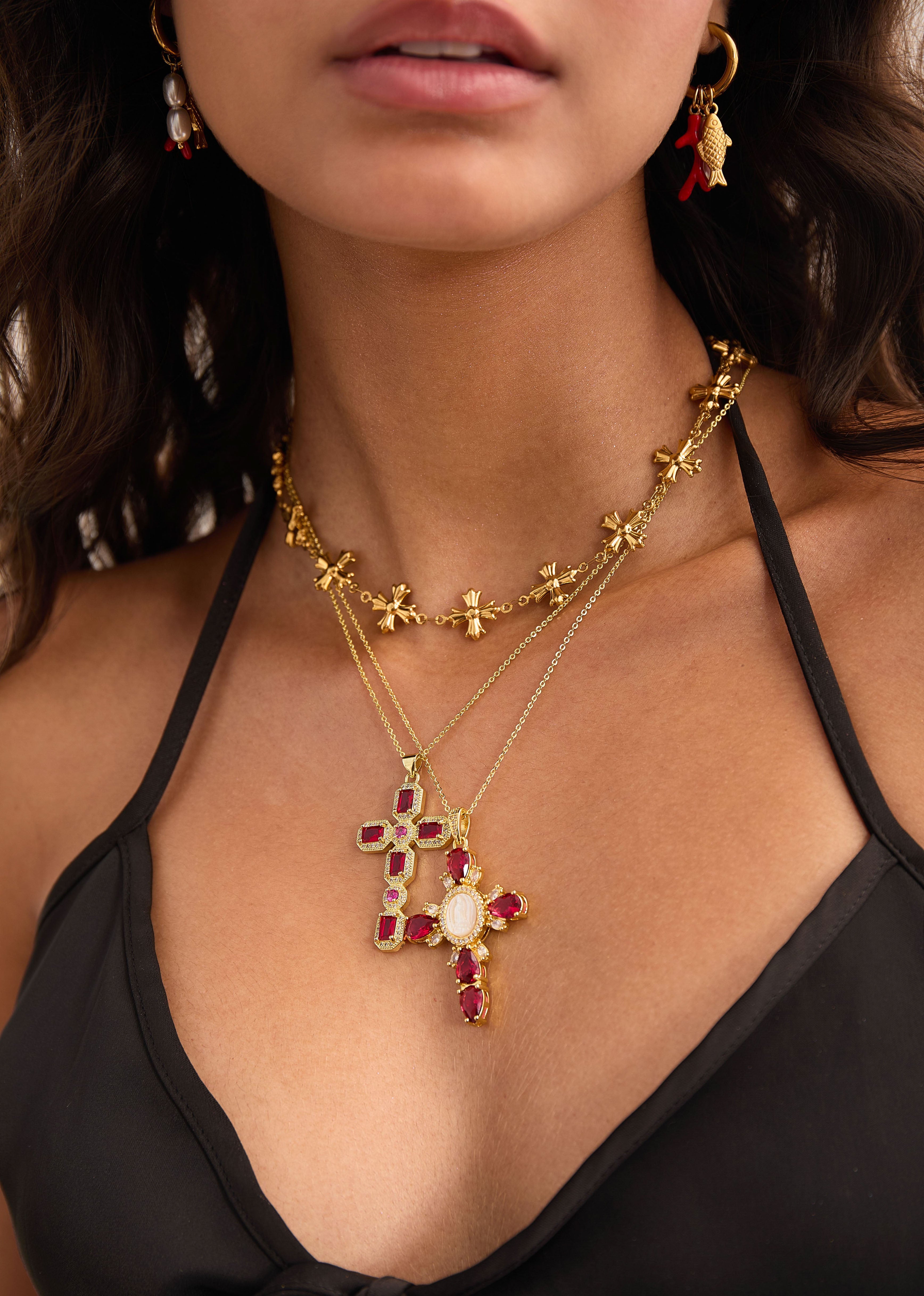 Scarlett Red Golden Cross Necklace