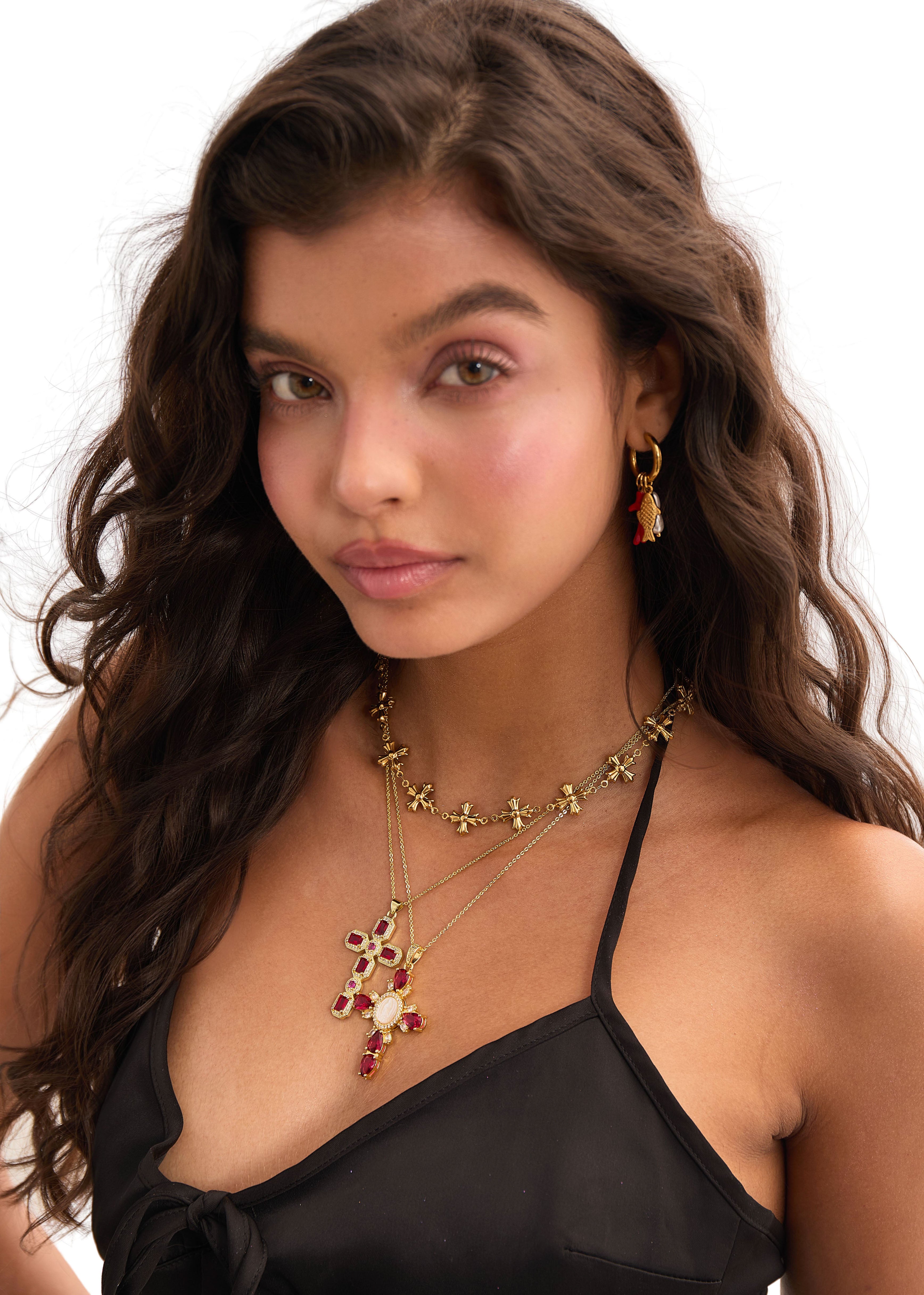 Luana Red Cross Golden Necklace