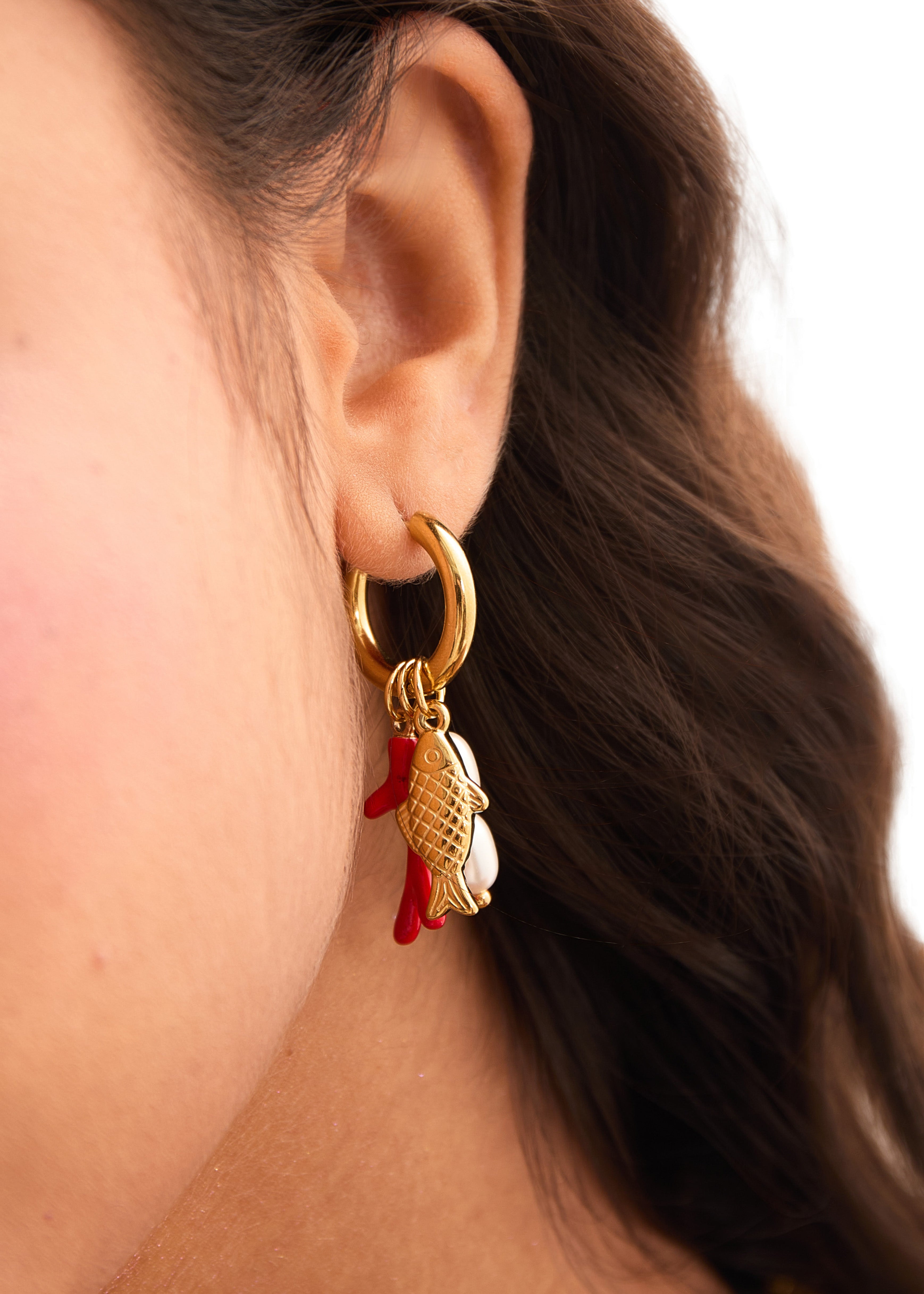 Poisson d'Or Fish Red Golden Earrings