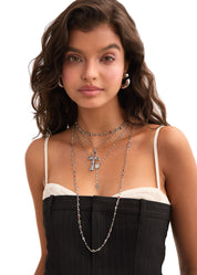 Michelle Colorful Hearts Silver XL Long Necklace