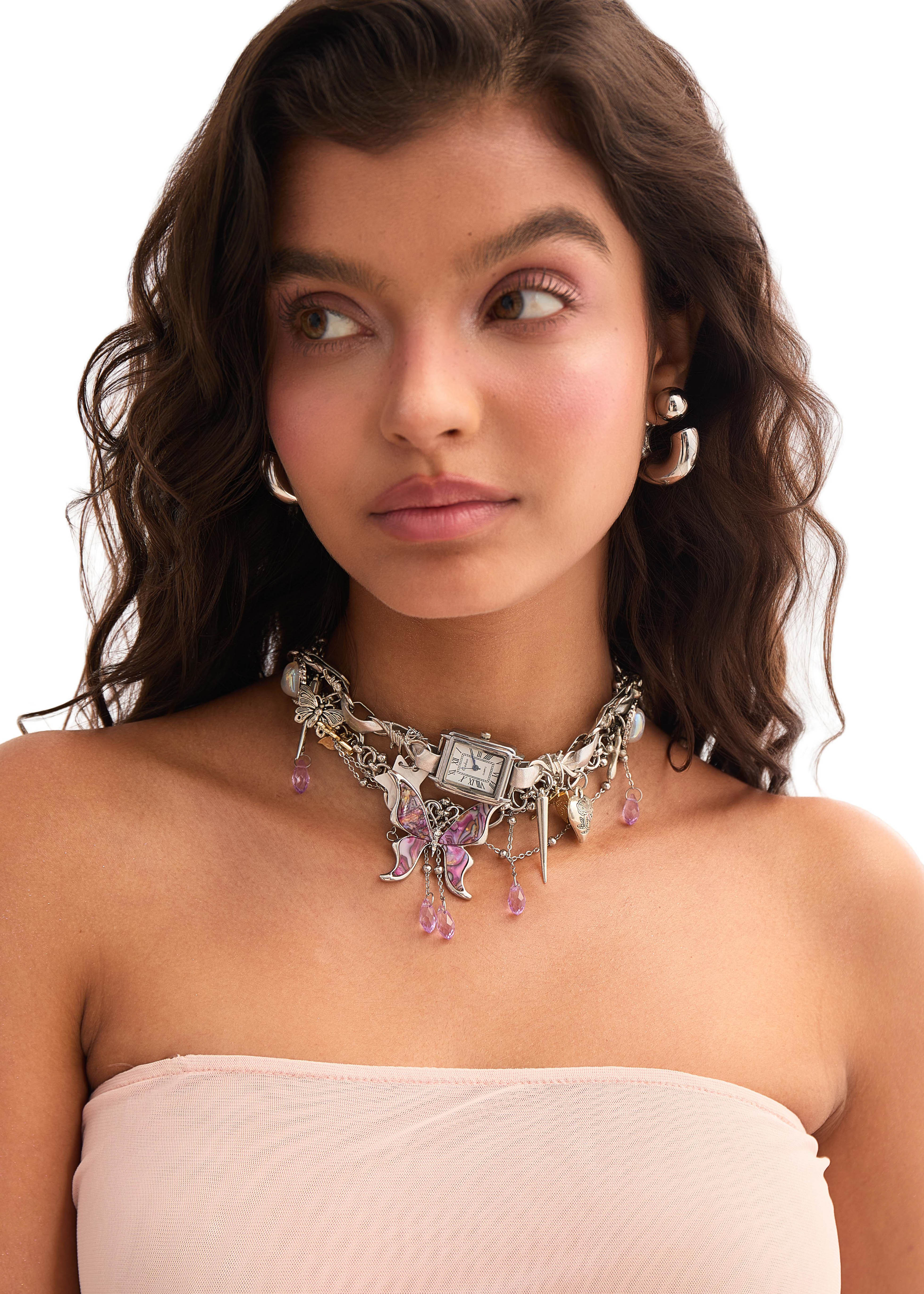 Collar de gargantilla de plata Y2k de medianoche en punto