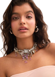 Purple Jungle Butterfly Grunge Silver Necklace