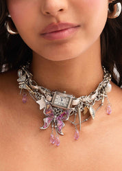 Collar de gargantilla de plata Y2k de medianoche en punto