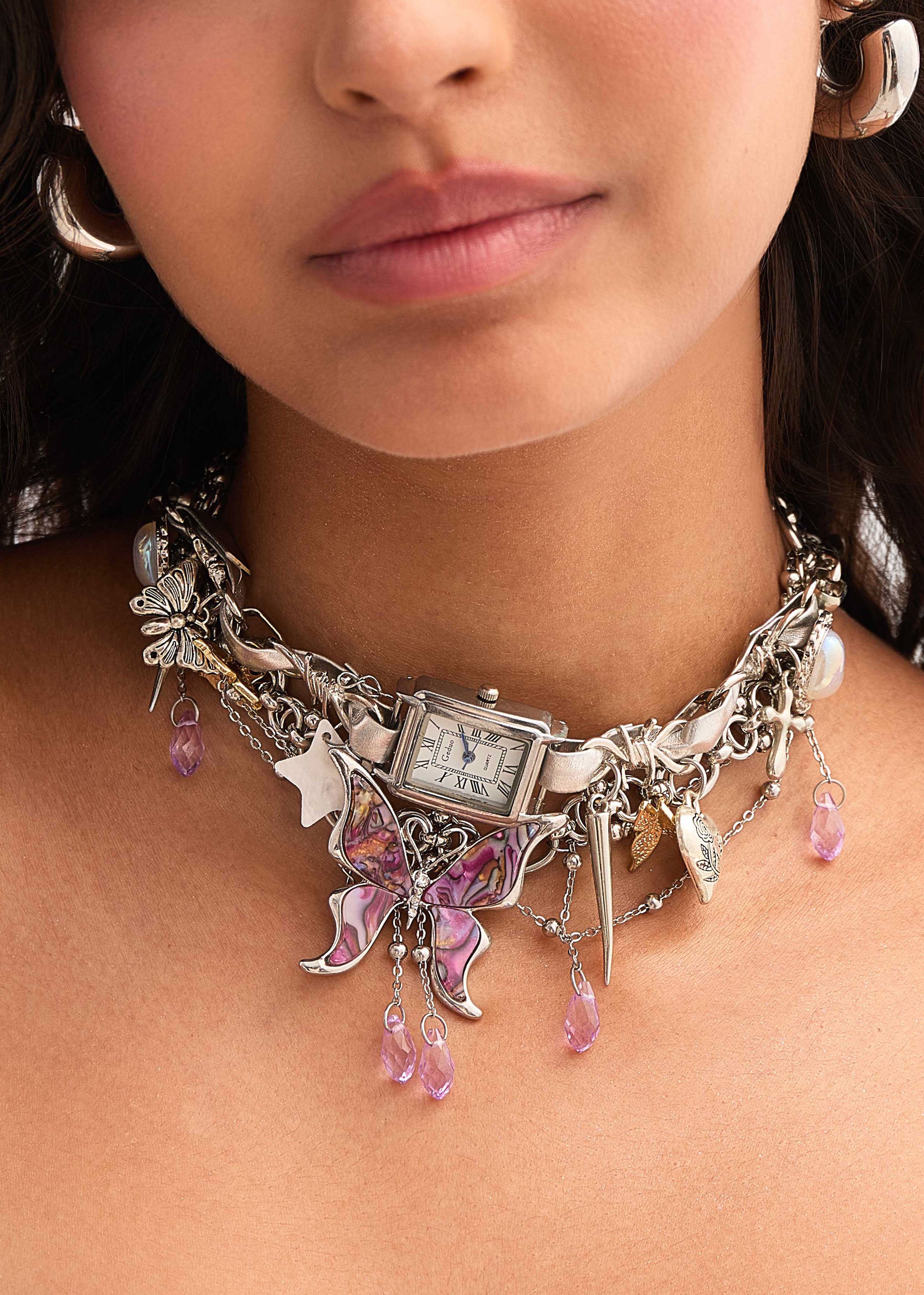 Collar de gargantilla de plata Y2k de medianoche en punto