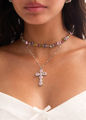 Kylie Colorful Crystals Silver Necklace