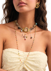 Michelle Colorful Hearts Love Golden XL Long Lariat Necklace